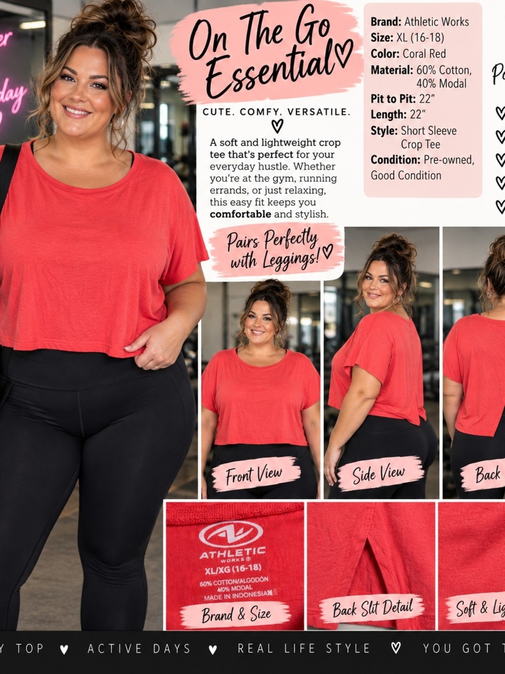 P209 ❤️ Coral Comfort On-the-Go Crop Tee